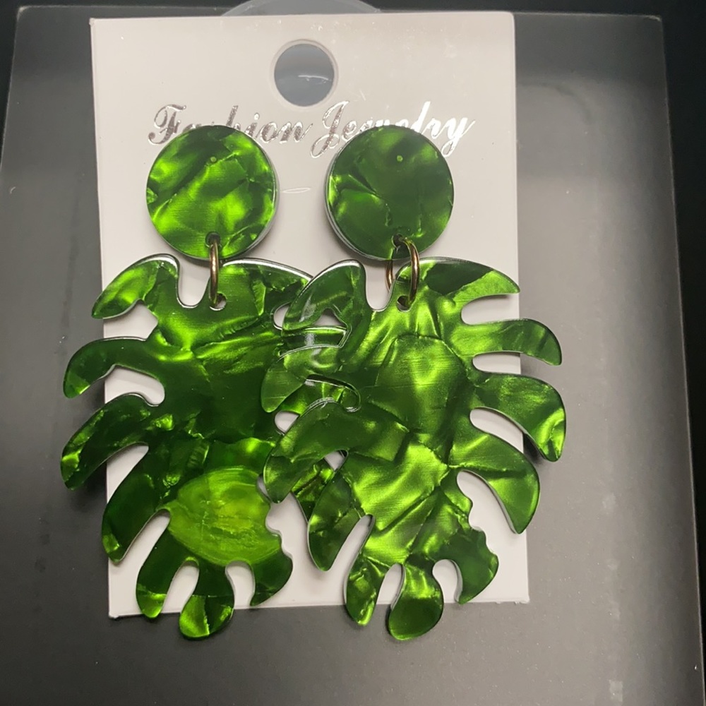Acrylic Palm Leaf Earrings
